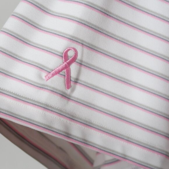 Under Armour Mens Loose Polo Shirt 2XL Pink White Stripes HeatGear Cancer Ribbon - Picture 8 of 11